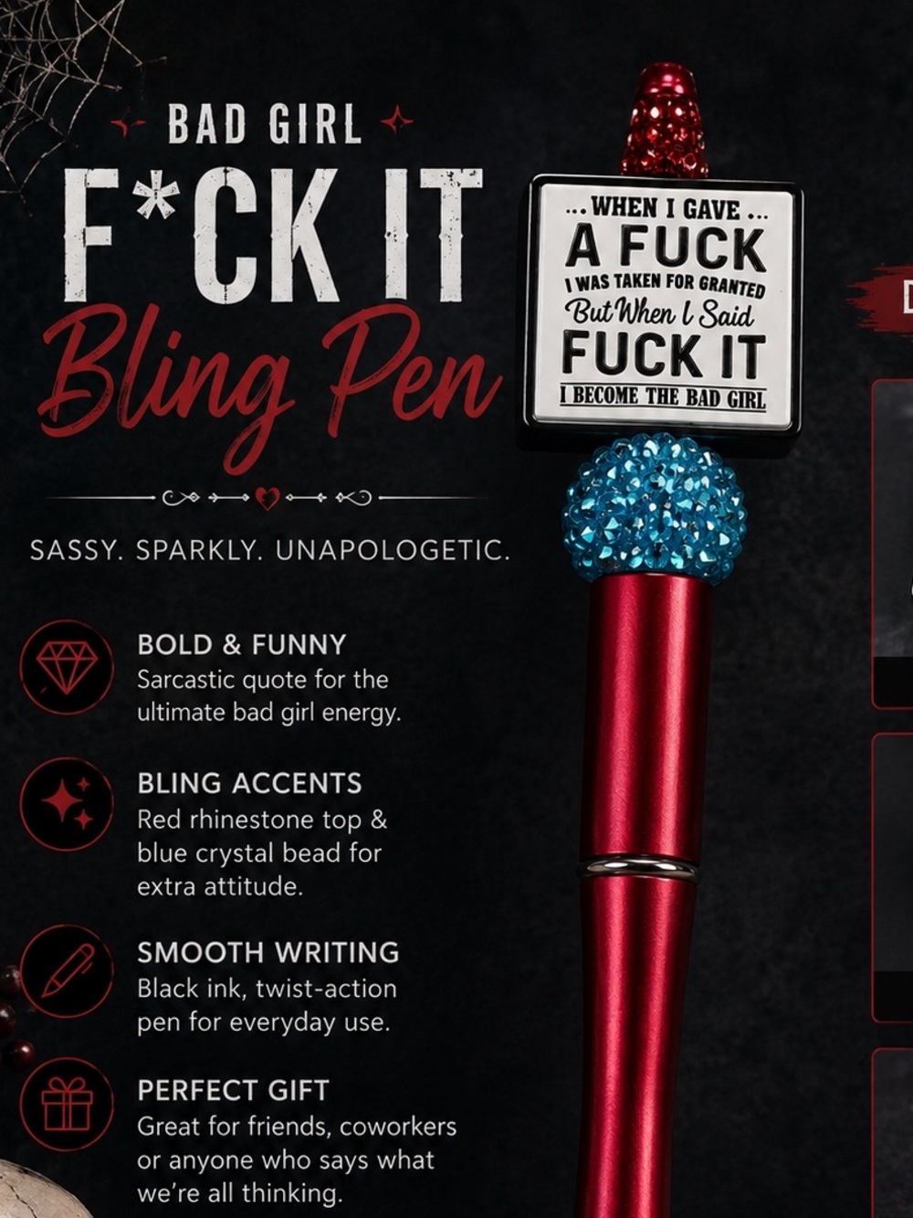 Hand Crafted Red Bling Pen with Blue Crystal Accents